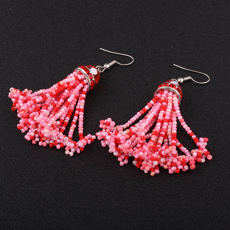Fashion Pink Bead Decorated Tassel Shape Simple Earrings,Drop Earrings