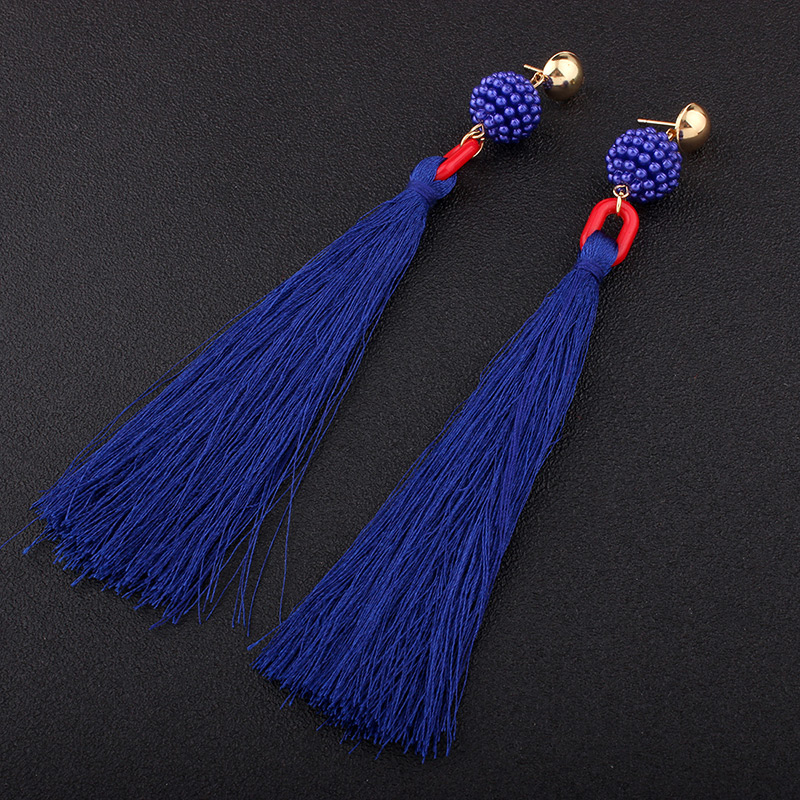 Fashion Dark Blue Tassel&bead Decorated Simple Earrings,Drop Earrings