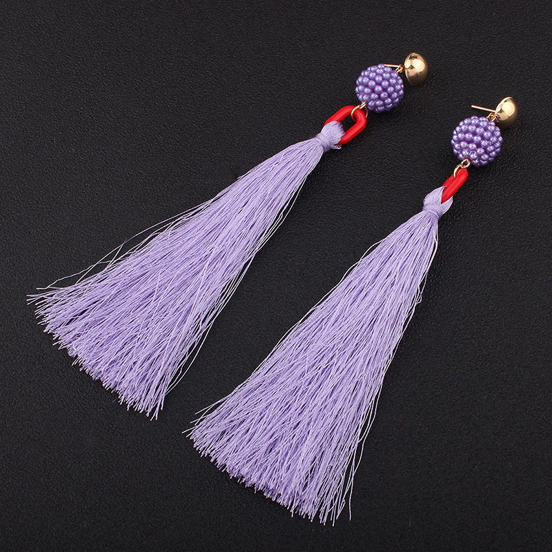 Fashion Light Purple Tassel&bead Decorated Simple Earrings,Drop Earrings