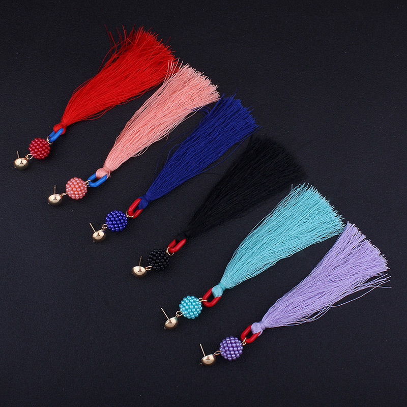 Fashion Red Tassel&bead Decorated Simple Earrings,Drop Earrings