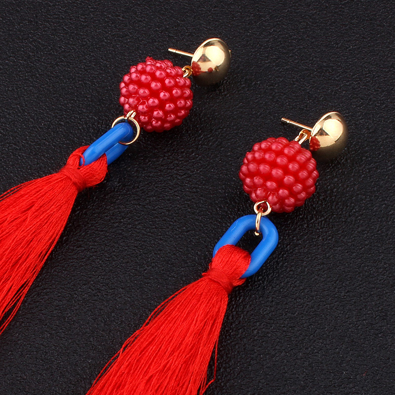 Fashion Dark Blue Tassel&bead Decorated Simple Earrings,Drop Earrings
