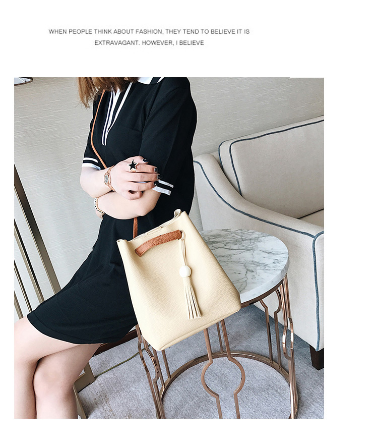 Fashion Dark Gray Tassel Decorated Pure Color Shoulder Bag(4pcs),Messenger bags