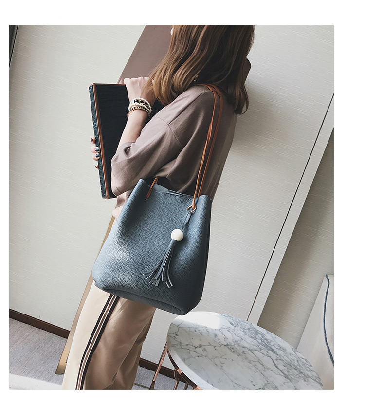 Fashion Gray Tassel Decorated Pure Color Shoulder Bag(4pcs),Messenger bags