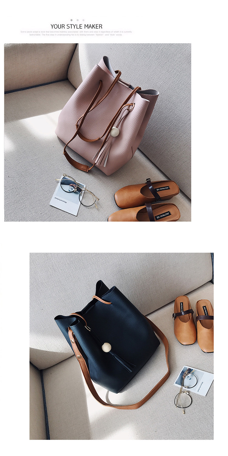 Fashion Khaki Tassel Decorated Pure Color Shoulder Bag(4pcs),Messenger bags