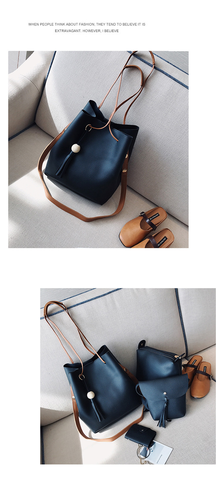 Fashion Blue Tassel Decorated Pure Color Shoulder Bag(4pcs),Messenger bags