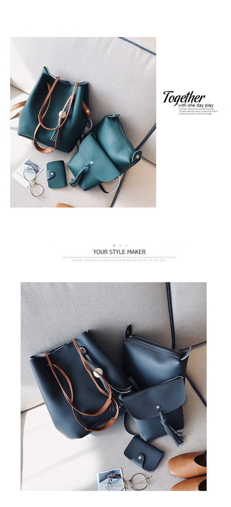 Fashion Brown Tassel Decorated Pure Color Shoulder Bag(4pcs),Messenger bags