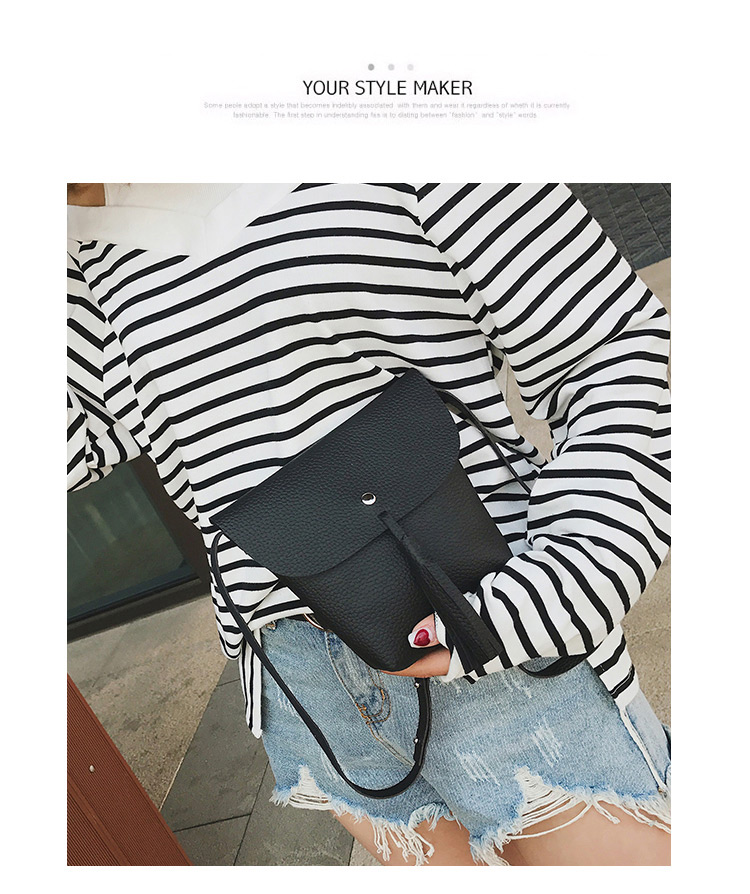 Fashion Khaki Tassel Decorated Pure Color Shoulder Bag(4pcs),Messenger bags