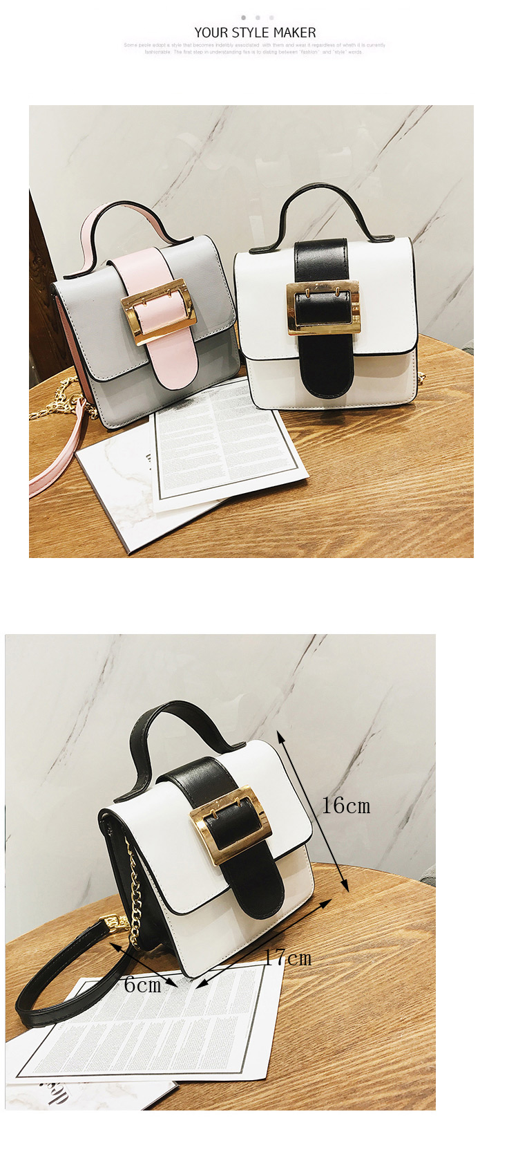 Fashion White Square Shape Buckle Decorated Simple Handbag,Handbags