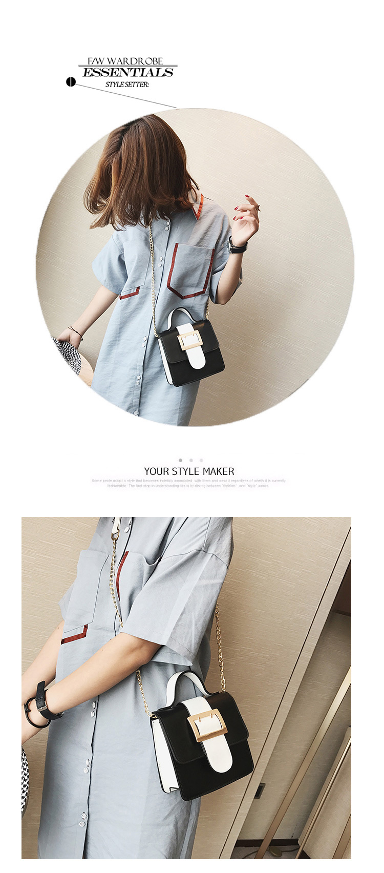 Fashion Gray Square Shape Buckle Decorated Simple Handbag,Handbags