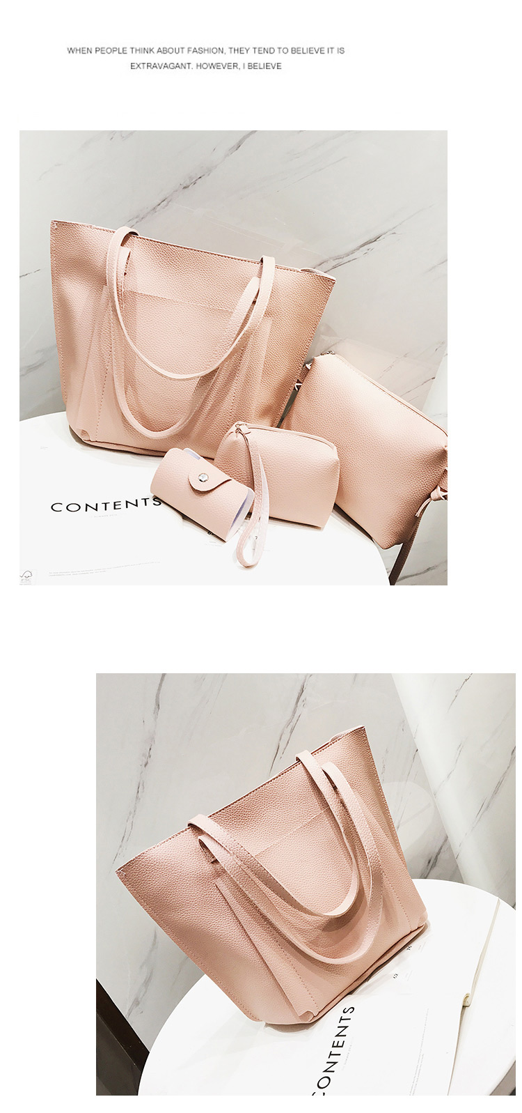 Fashion Pink Pure Color Decorated Shoulder Bag(4pcs),Messenger bags