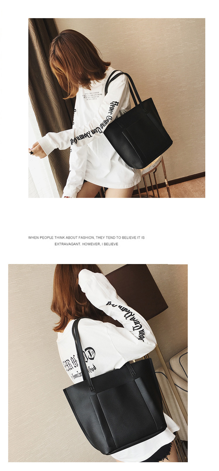Fashion Black Pure Color Decorated Shoulder Bag(4pcs),Messenger bags