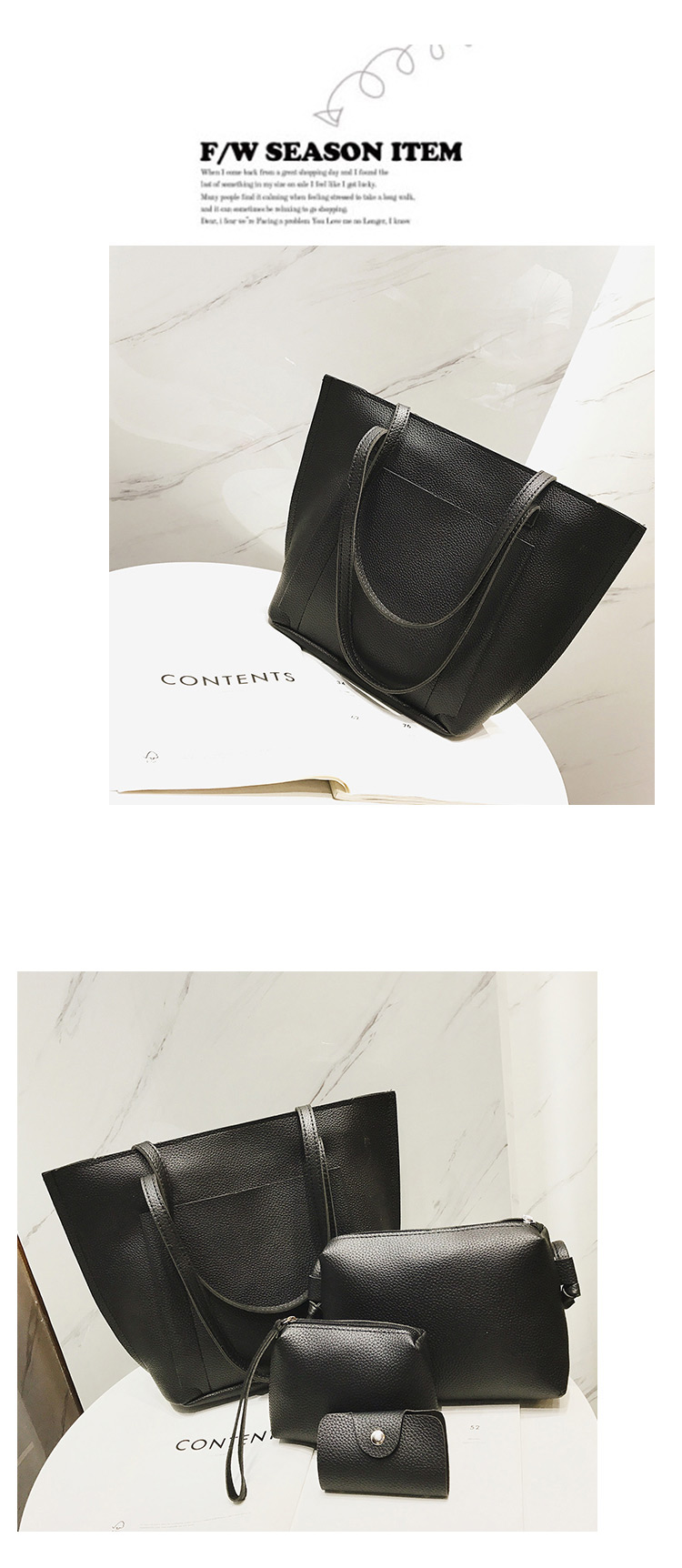 Fashion Gray Pure Color Decorated Shoulder Bag(4pcs),Messenger bags
