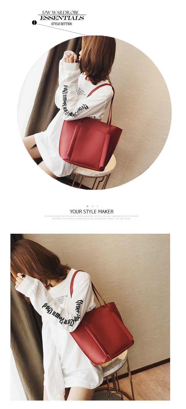 Fashion Red Pure Color Decorated Shoulder Bag(4pcs),Messenger bags