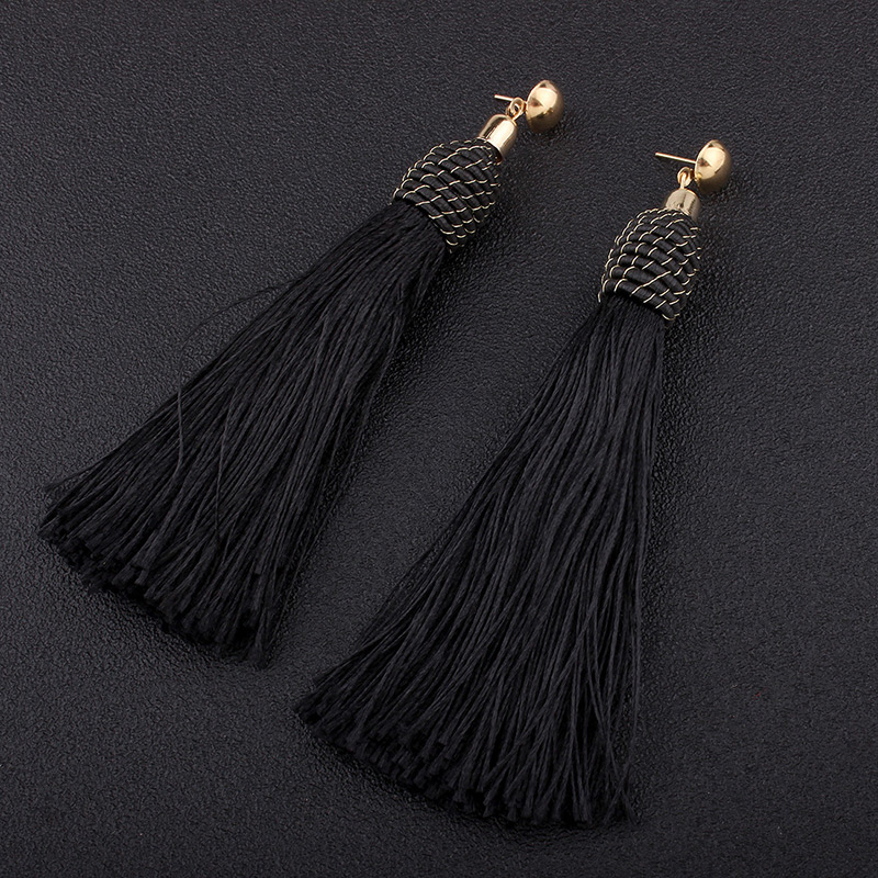 Fashion Black Tassel Decorated Simple Earrings,Drop Earrings