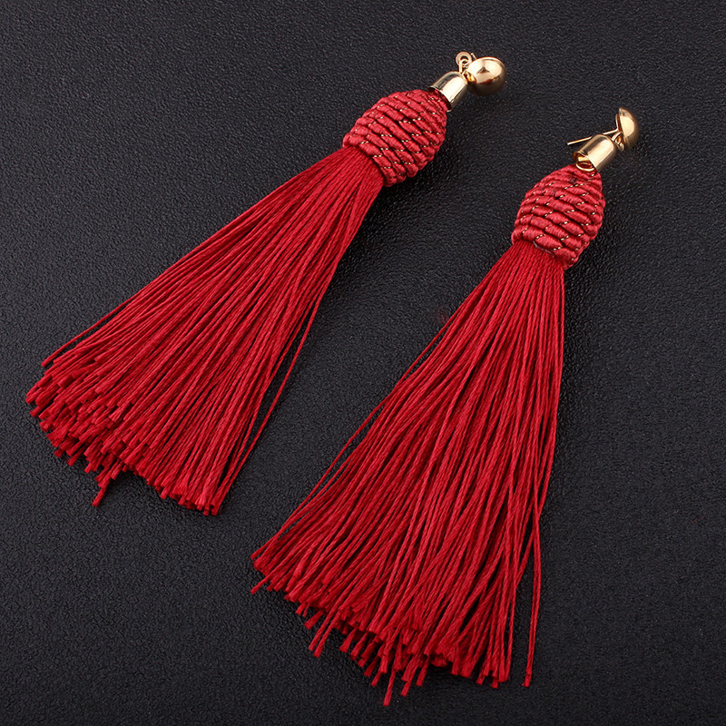 Fashion Red Tassel Decorated Simple Earrings,Drop Earrings