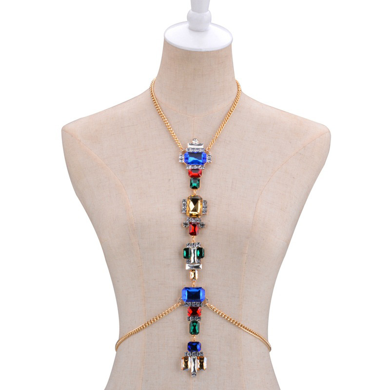 Fashion Multi-color Square Shape Decorated Simple Body Chain,Body Piercing Jewelry