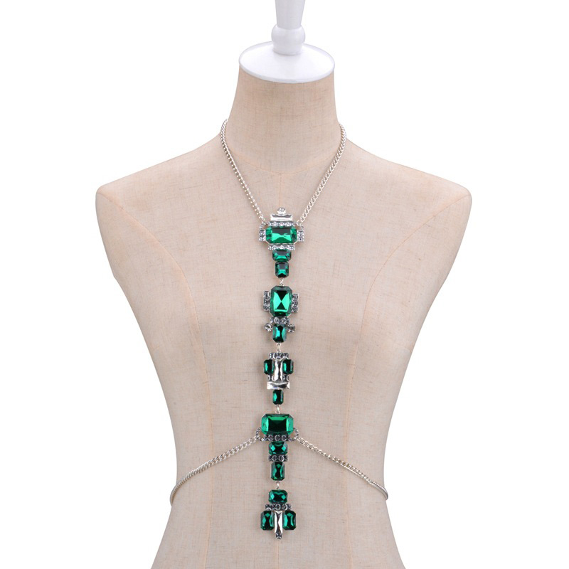Fashion Green Square Shape Decorated Simple Body Chain,Body Piercing Jewelry
