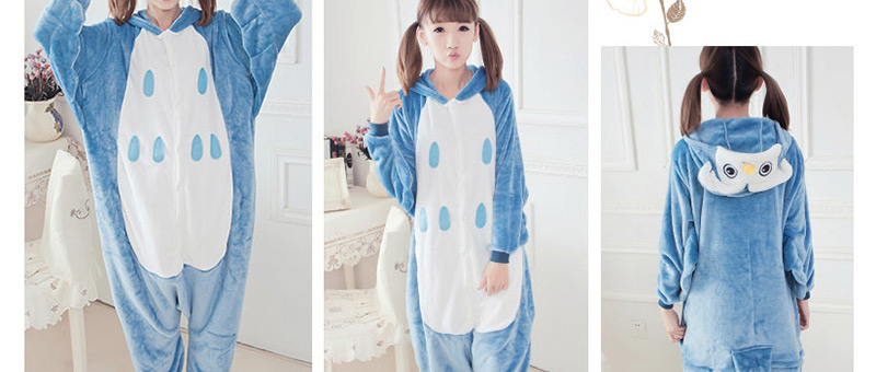 Fashion Dark Blue Owl Shape Decorated Simple Nightgown,Cartoon Pajama