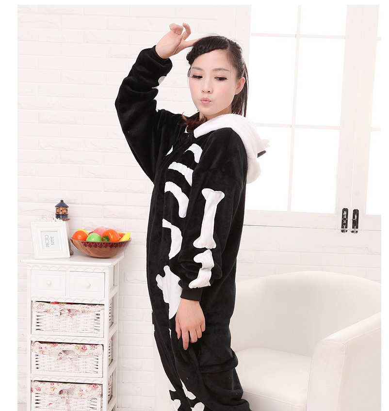 Fashion White+black Skull Shape Decorated Simple Nightgown,Cartoon Pajama
