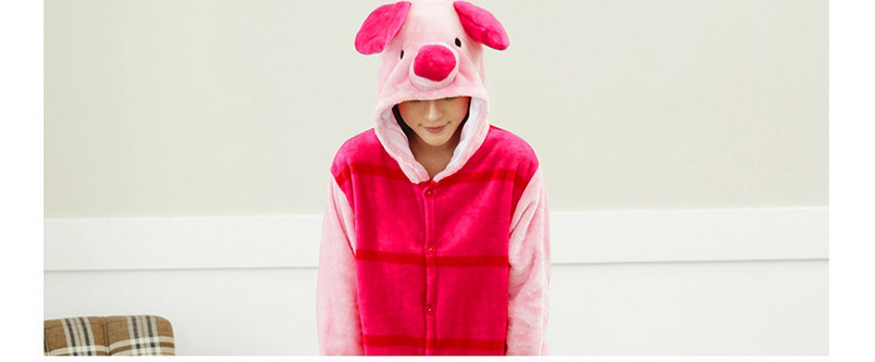 Fashion Pink+plum Red Pipi Pig Shape Decorated Simple Nightgown,Cartoon Pajama