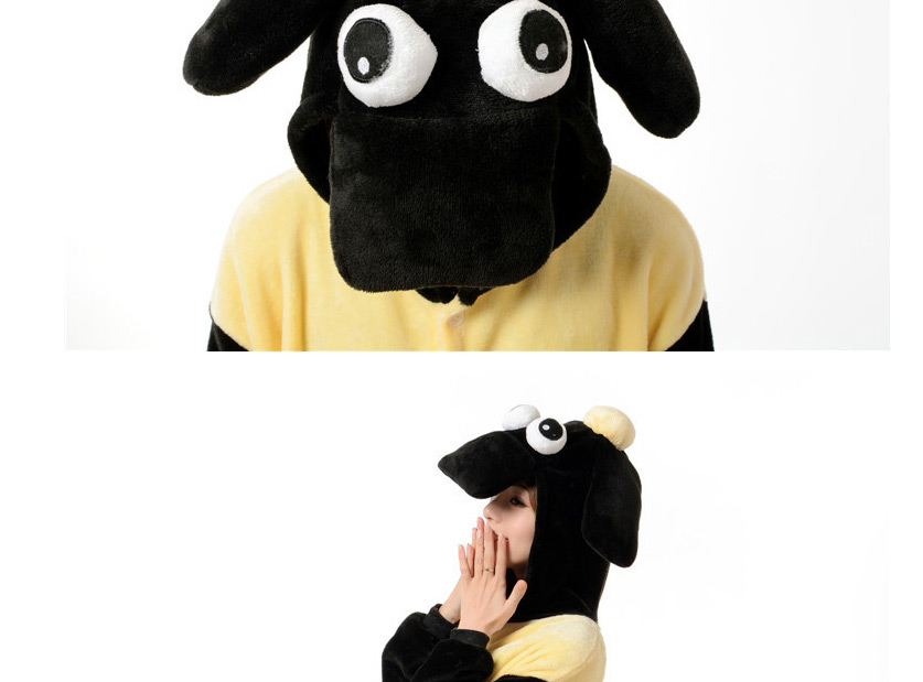 Fashion Yellow+black Sheep Shape Decorated Simple Nightgown,Cartoon Pajama