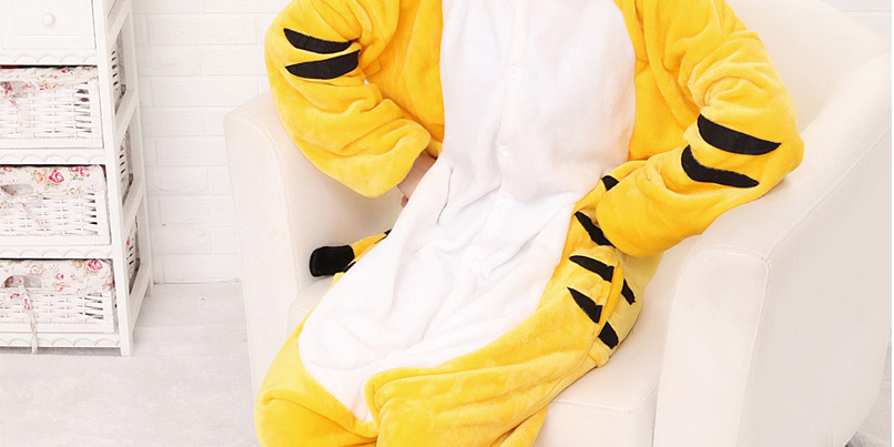Fashion Yellow+white Tiger Shape Decorated Simple Nightgown,Cartoon Pajama