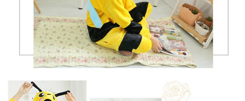 Fashion Yellow+black Honeybee Shape Decorated Simple Nightgown,Cartoon Pajama
