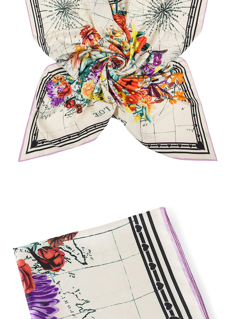 Fashion White World Map&flower Pattern Decorated Simple Scarf,Thin Scaves