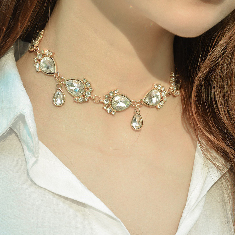 Fashion Silver Color Water Drop Shape Decorated Simple Necklace,Bib Necklaces