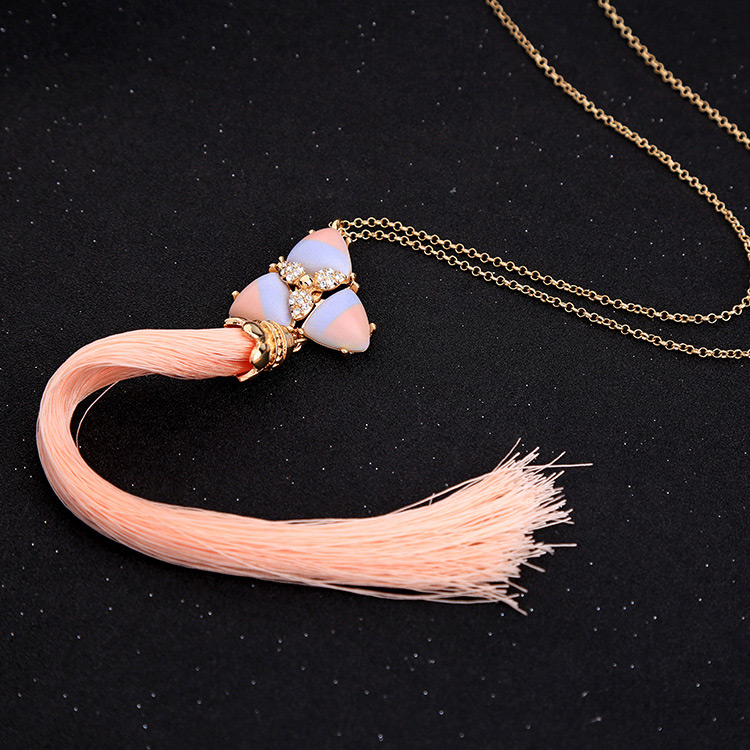 Fashion Light Pink Tassel Decorated Simple Necklace,Thin Scaves