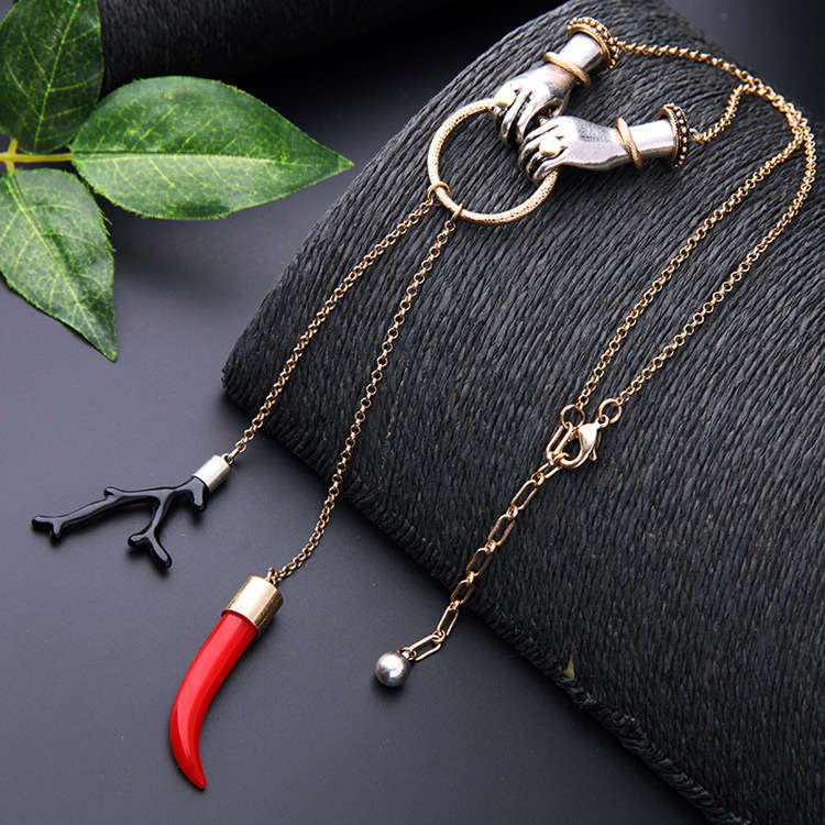 Fashion Gold Color+red Chili Shape Decorated Simple Necklace,Multi Strand Necklaces