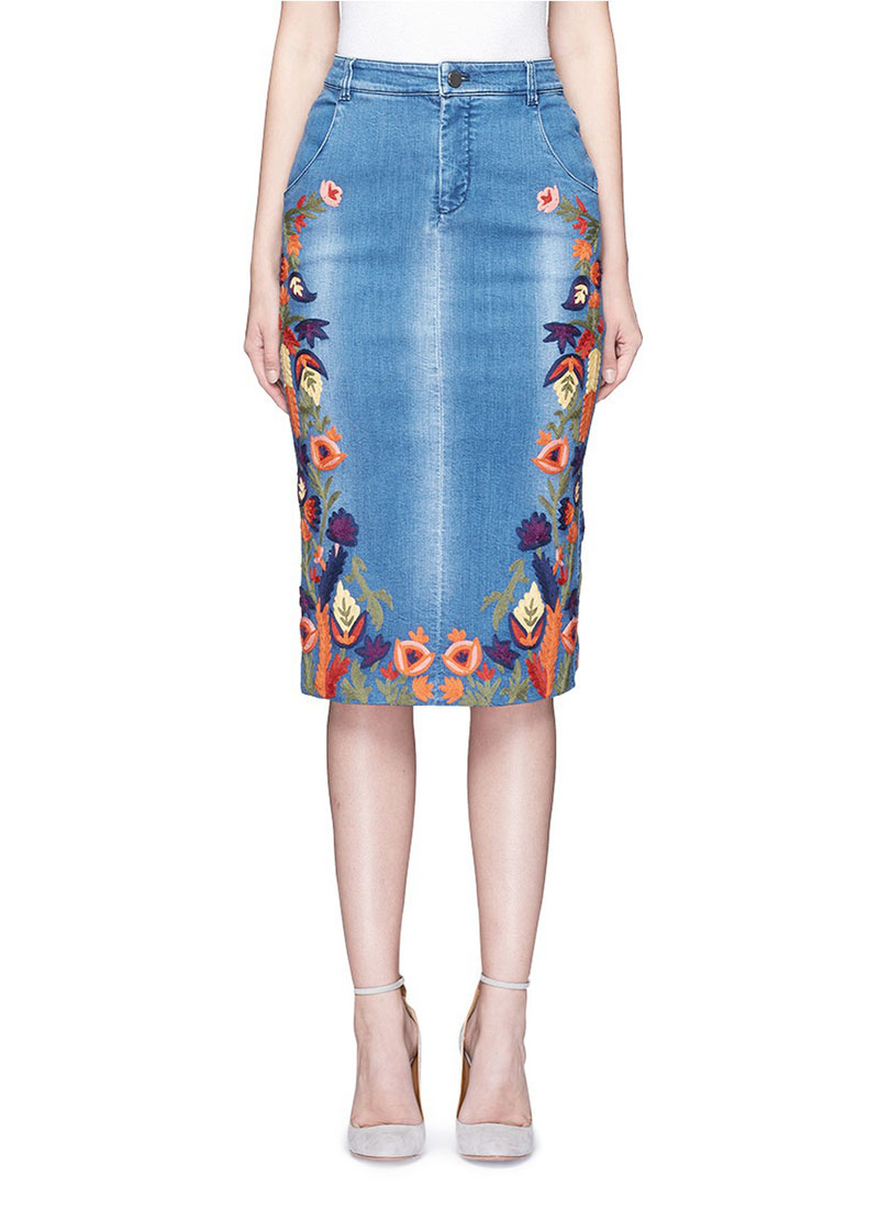 Fashion Blue Flower Pattern Decorated Simple Skirt,Skirts
