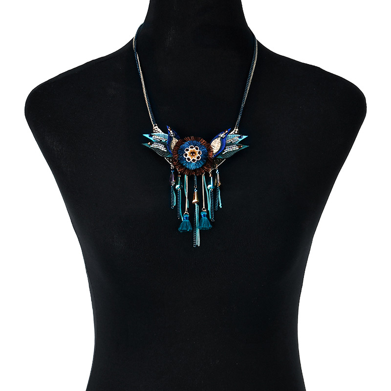 Fashion Blue Tassel Decorated Leaf Shape Simple Necklace,Pendants