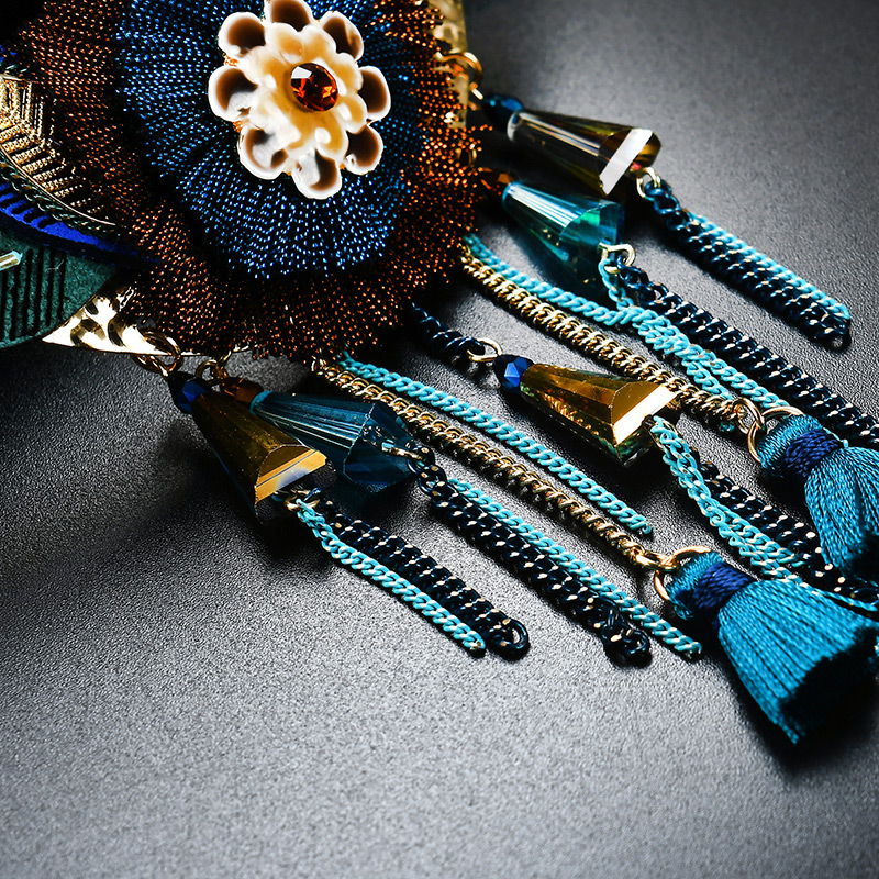 Fashion Blue Tassel Decorated Leaf Shape Simple Necklace,Pendants