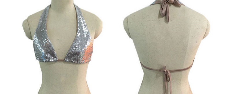 Fashion Silver Color Sequins Decorated Pure Color Bandage Bikini,Bikini Sets