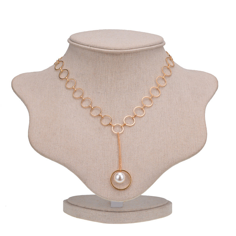 Fashion Gold Color Pearl Decorated Circular Ring Shape Necklace,Multi Strand Necklaces