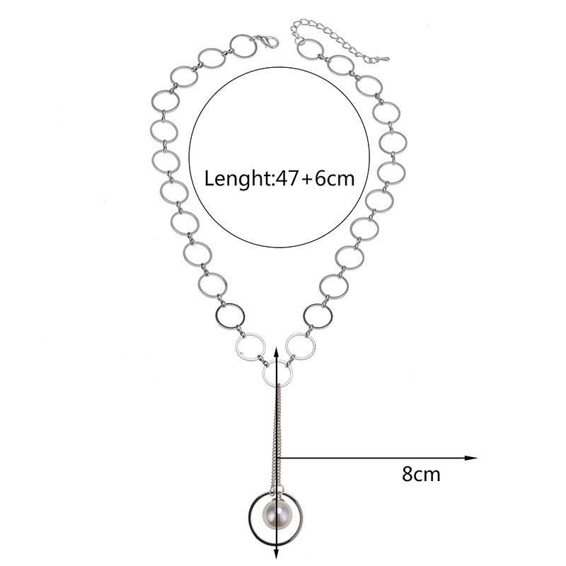 Fashion Silver Color Pearl Decorated Circular Ring Shape Necklace,Multi Strand Necklaces