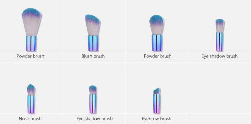 Fashion Black+blue Sector Shape Decorated Simple Makeup Brush (7 Pcs),Beauty tools