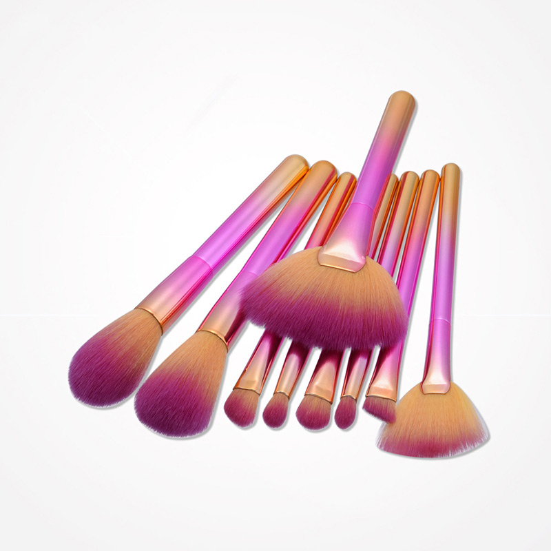 Fashion Pink+gold Color Sector Shape Decorated Simple Makeup Brush (8 Pcs),Beauty tools