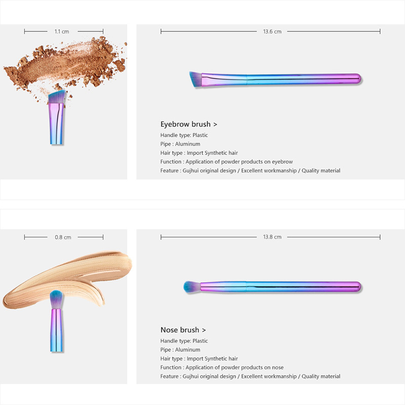 Fashion Blue+purple Sector Shape Decorated Simple Makeup Brush (8 Pcs),Beauty tools