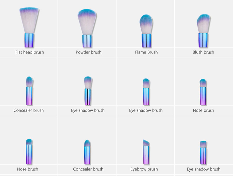 Fashion Multi-color Cone Shape Decorated Simple Makeup Brush (12 Pcs),Beauty tools