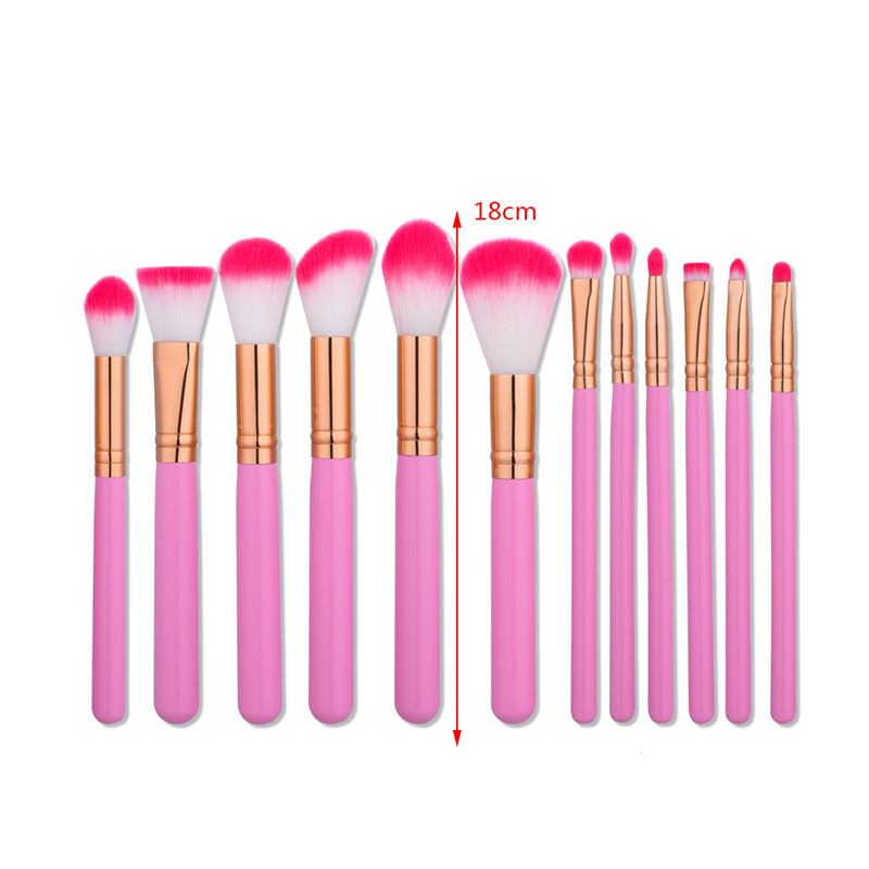 Fashion Pink+white Sector Shape Decorated Simple Makeup Brush (12 Pcs),Beauty tools