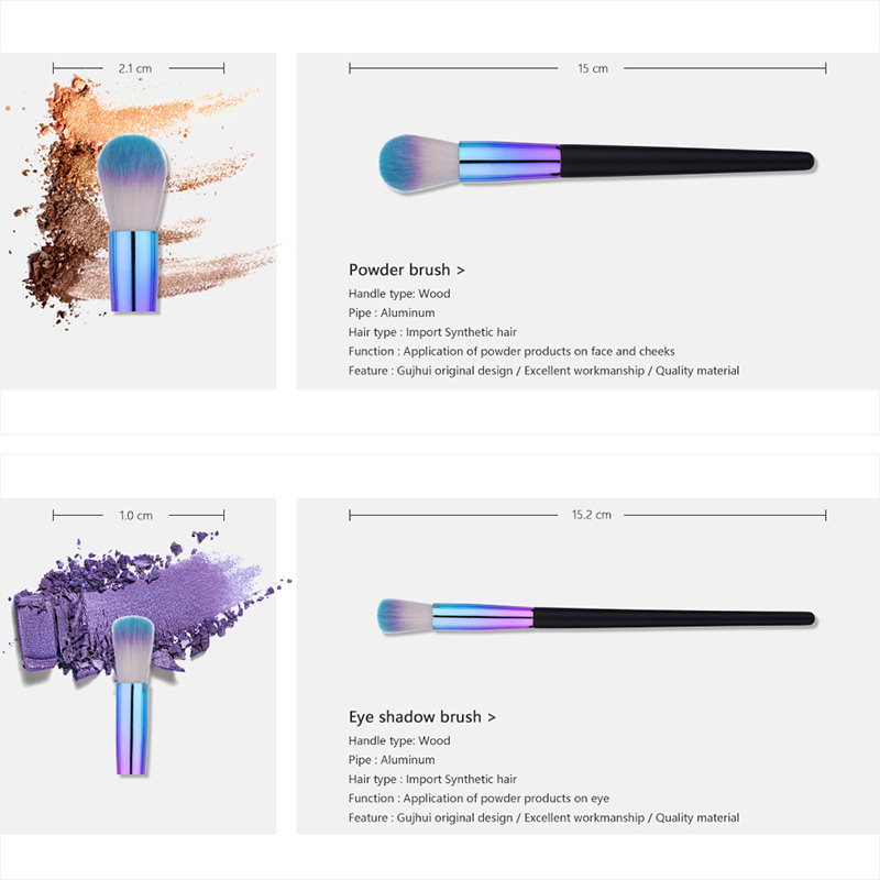Fashion Black+blue Cone Shape Decorated Simple Makeup Brush (19 Pcs),Beauty tools