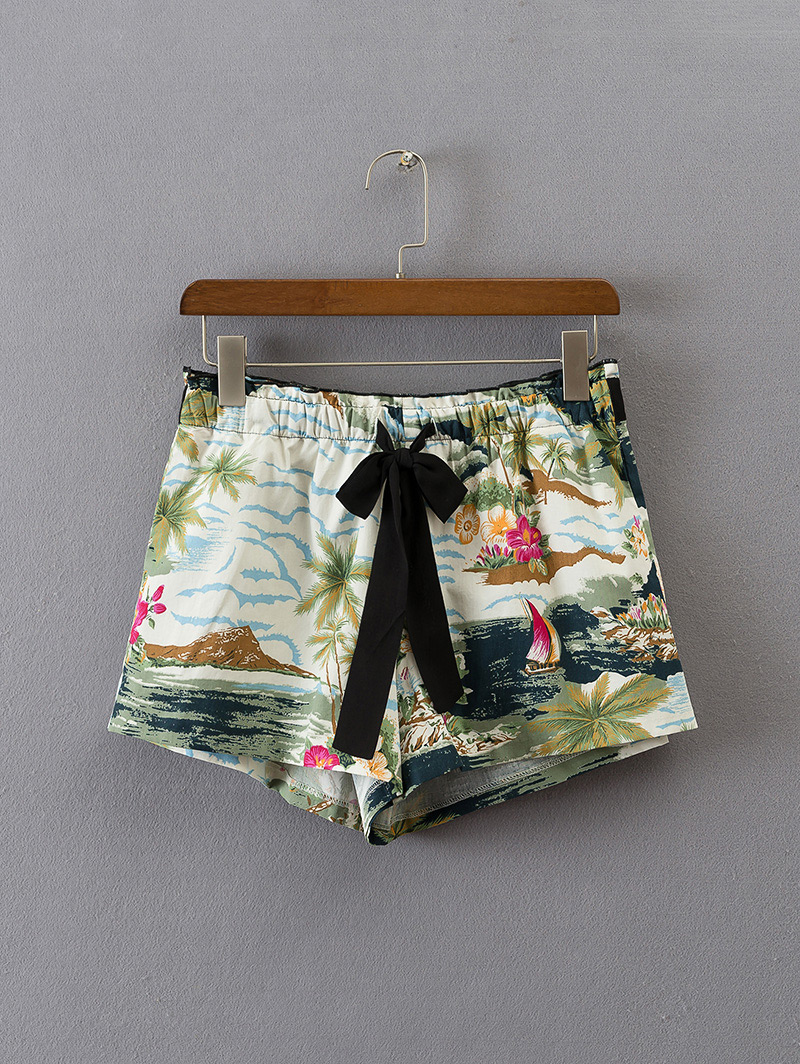 Fashion Green Flower Pattern Decorated Simple Shorts,Shorts