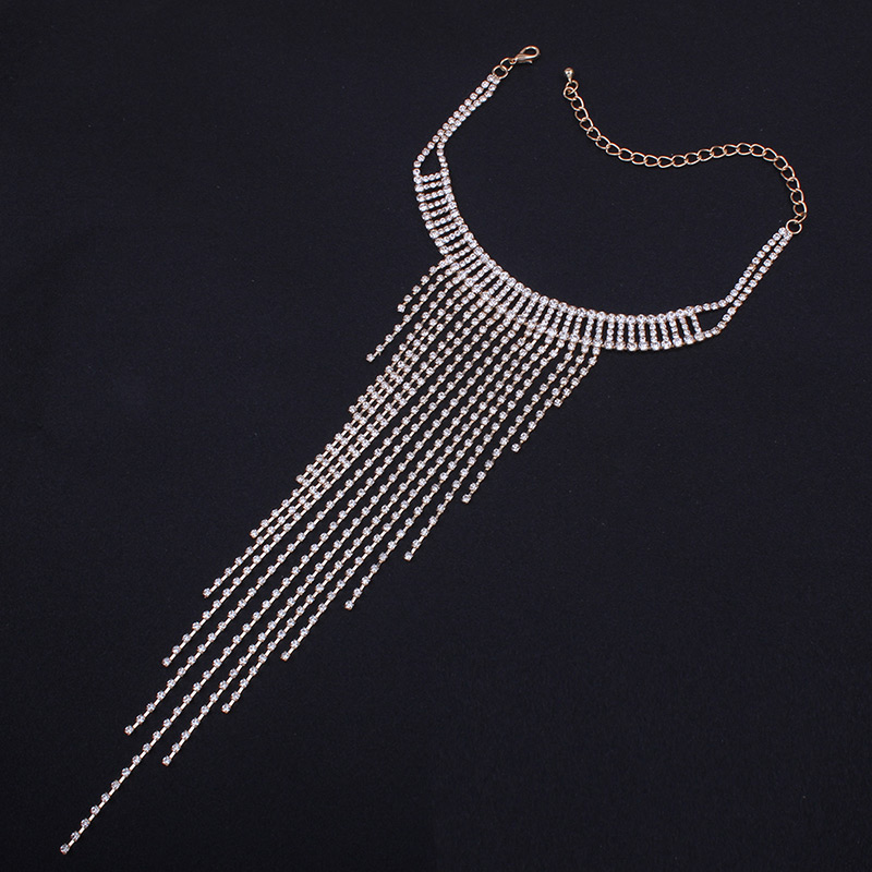 Fashion Gold Color Long Tassel Decorated Pure Color Necklace,Chokers