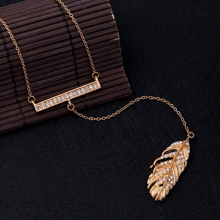 Vintage Gold Color Feather Pendant Decorated Long Necklace,Multi Strand Necklaces