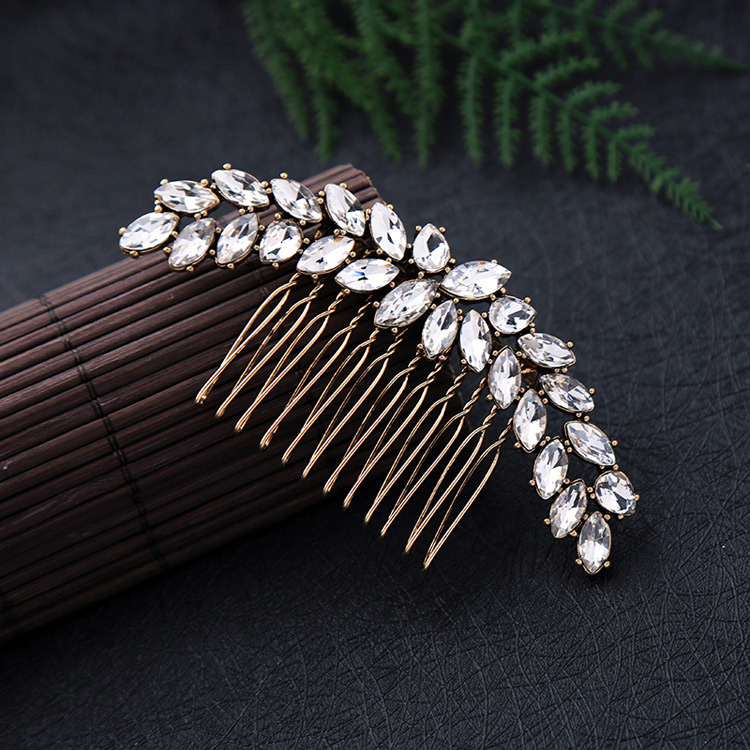 Vintage Antique Gold Oval Shape Diamond Decorated Hair Comb,Hairpins
