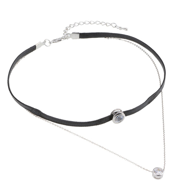 Elegant Silver Color Diamond Decorated Double Layer Choker,Multi Strand Necklaces