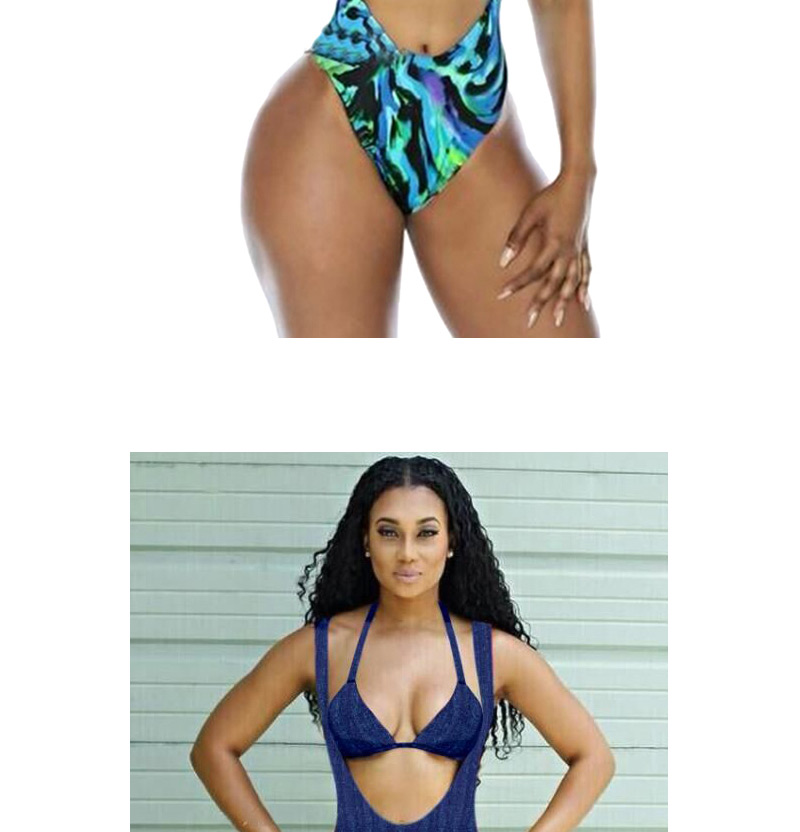Sexy Green+blue Flower Pattern Decorated Color Matching Swimwear,One Pieces