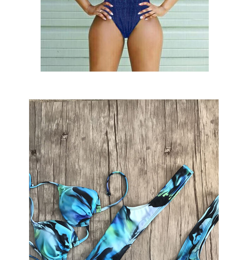 Sexy Green+blue Flower Pattern Decorated Color Matching Swimwear,One Pieces